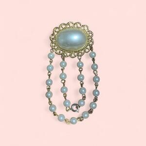 Estate Sale Find- Gold and Pearl Brooch with Chain design Jewelry
